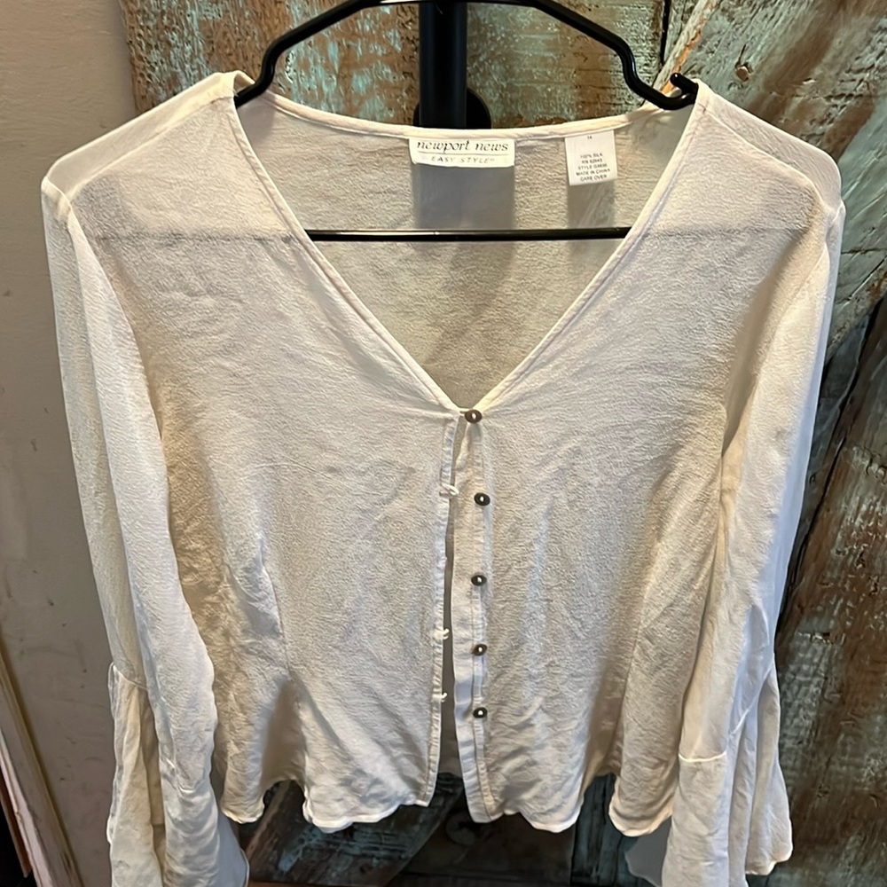 White sheer blouse buttons size 14